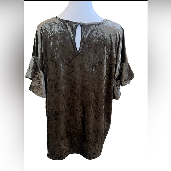 MYSTREE Olive Green Crushed Velvet Blouse Top With Ruffle Sleeves Size Medium - Picture 5 of 7
